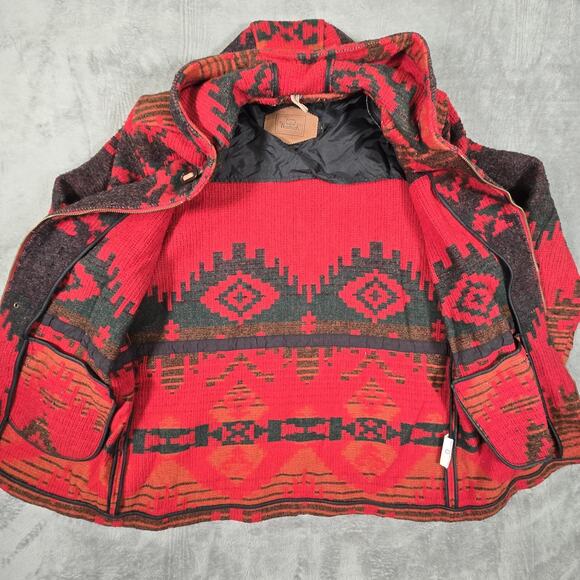 Vintage Woolrich Men's Large Red Aztec Southwestern Hooded Wool Chore Coat - Picture 3 of 11
